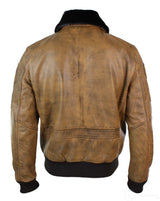 Jaqueta Bomber Aviador Masculina Vintage Bege com Gola de Pele Preta Removível - Marrom