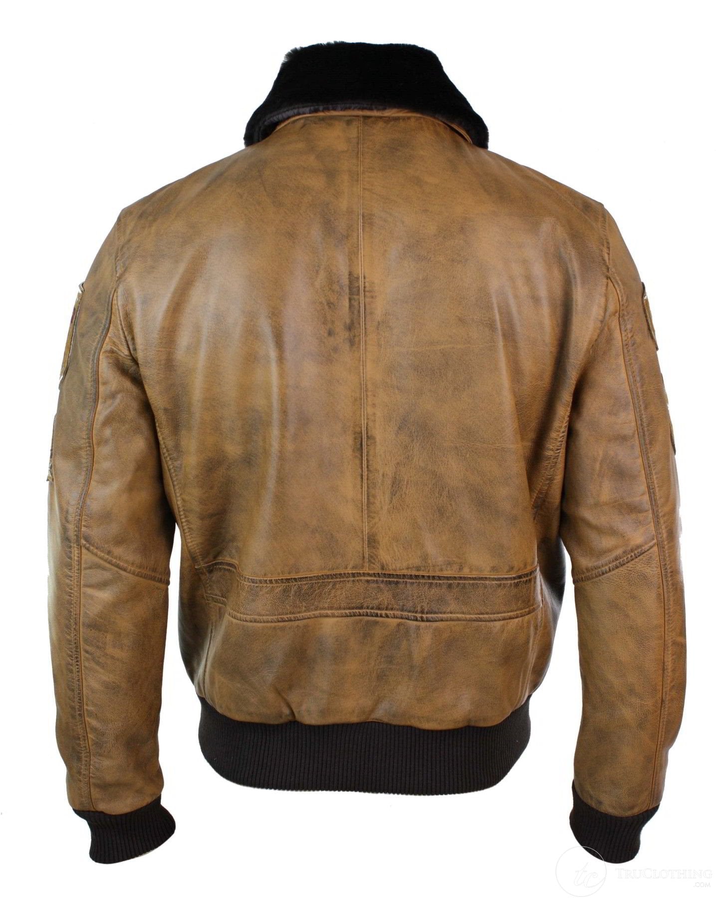 Jaqueta Bomber Aviador Masculina Vintage Bege com Gola de Pele Preta Removível - Marrom