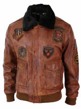 Jaqueta Bomber Aviador Masculina Vintage Tan com Gola de Pele Preta Removível - Nevada Timber