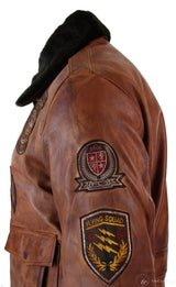 Jaqueta Bomber Aviador Masculina Vintage Tan com Gola de Pele Preta Removível - Nevada Timber
