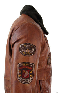 Jaqueta Bomber Aviador Masculina Vintage Tan com Gola de Pele Preta Removível - Nevada Timber