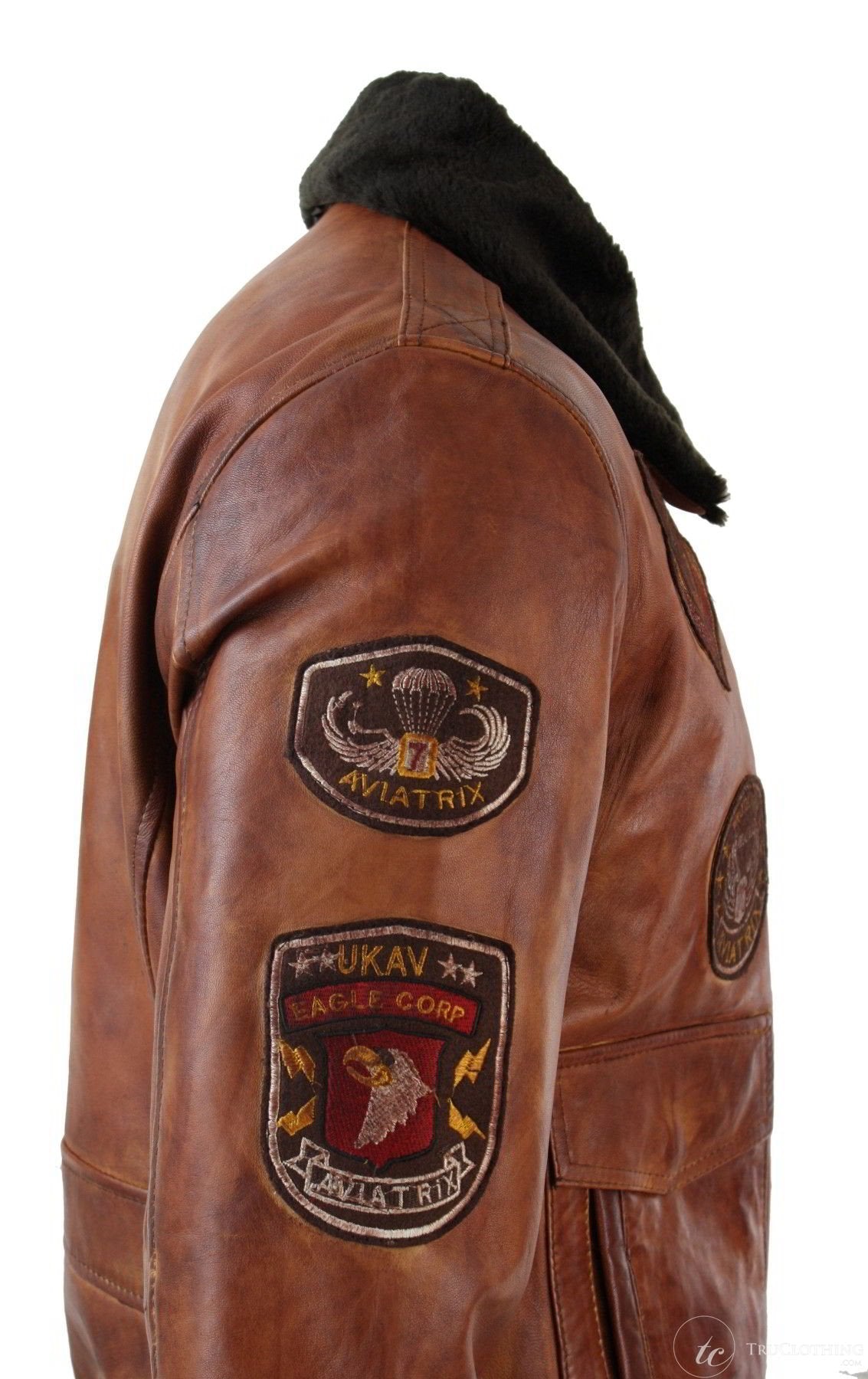 Jaqueta Bomber Aviador Masculina Vintage Tan com Gola de Pele Preta Removível - Nevada Timber