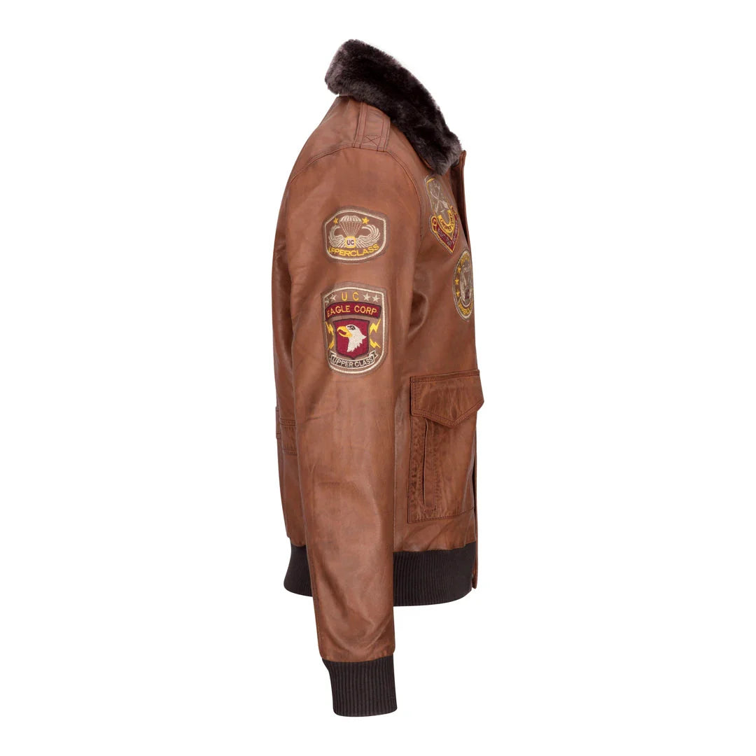 Jaqueta Bomber Aviador Masculina Timber com Gola de Pele Preta Removível