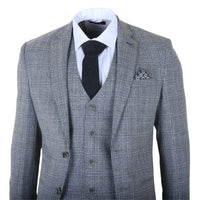 Terno masculino cinza clássico xadrez slim fit de 3 peças