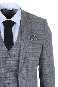 Terno masculino cinza clássico xadrez slim fit de 3 peças