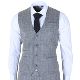 Terno masculino cinza clássico xadrez slim fit de 3 peças