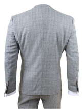 Terno masculino cinza clássico xadrez slim fit de 3 peças