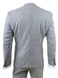 Terno masculino cinza clássico xadrez slim fit de 3 peças
