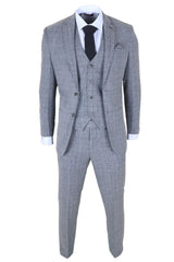 Terno masculino cinza clássico xadrez slim fit de 3 peças