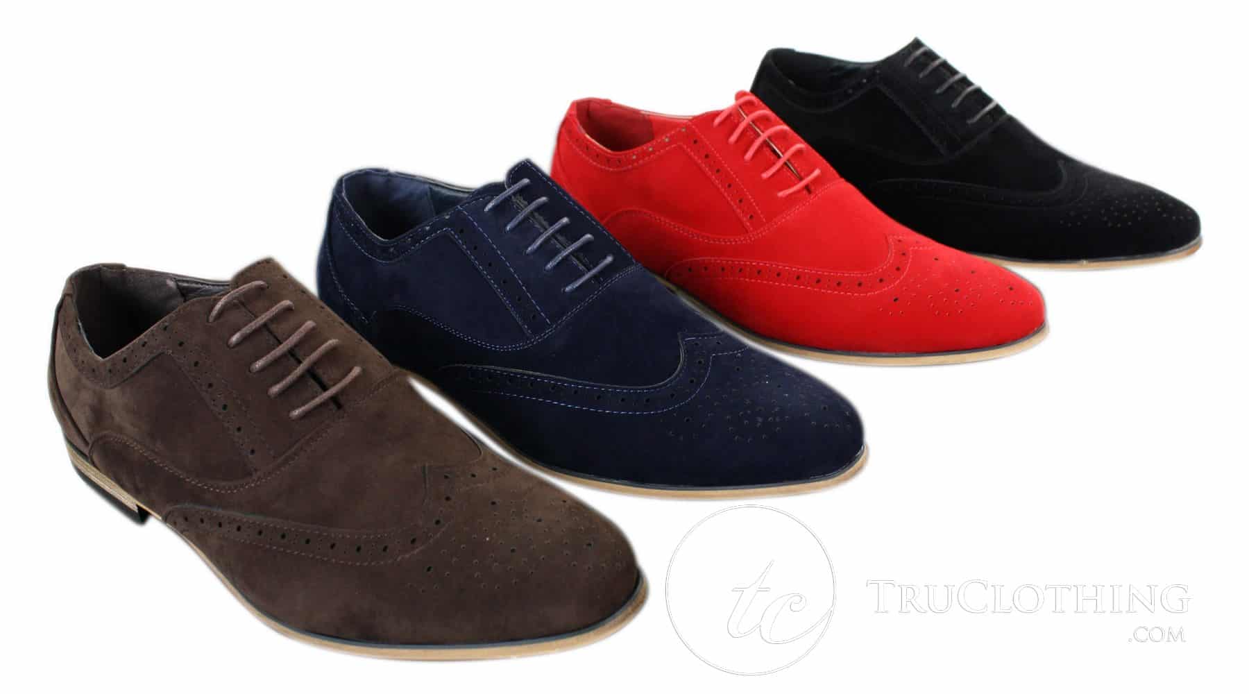 Patron 238 Sapatos Brogue Masculinos de Couro Camurça, Estilo Casual Elegante, nas cores Vermelho, Marrom, Azul Marinho e Preto, com Cadarço, Estilo Retrô