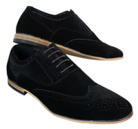 Patron 238 Sapatos Brogue Masculinos de Couro Camurça, Estilo Casual Elegante, nas cores Vermelho, Marrom, Azul Marinho e Preto, com Cadarço, Estilo Retrô