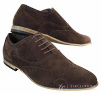 Patron 238 Sapatos Brogue Masculinos de Couro Camurça, Estilo Casual Elegante, nas cores Vermelho, Marrom, Azul Marinho e Preto, com Cadarço, Estilo Retrô