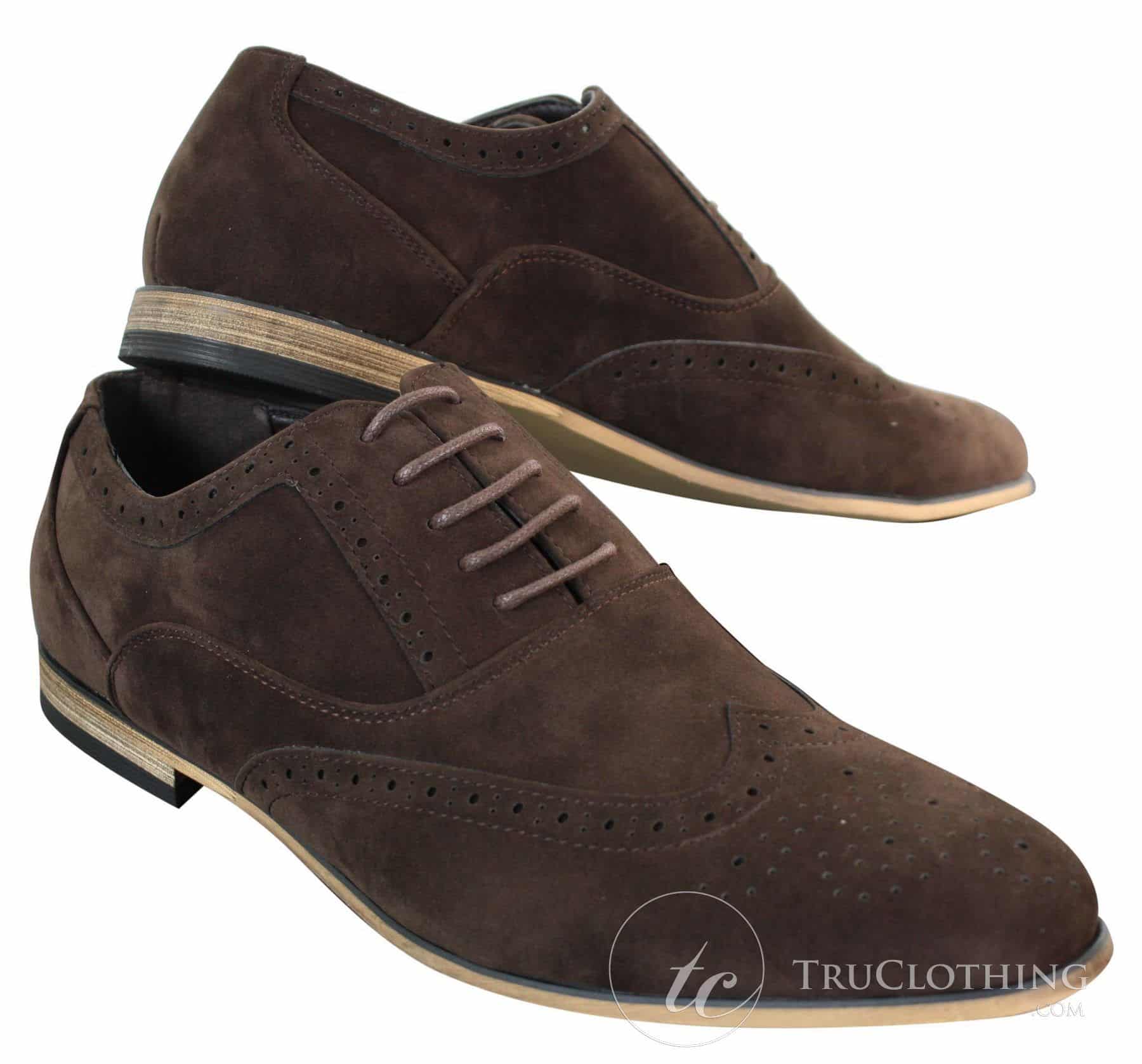 Patron 238 Sapatos Brogue Masculinos de Couro Camurça, Estilo Casual Elegante, nas cores Vermelho, Marrom, Azul Marinho e Preto, com Cadarço, Estilo Retrô