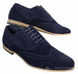 Patron 238 Sapatos Brogue Masculinos de Couro Camurça, Estilo Casual Elegante, nas cores Vermelho, Marrom, Azul Marinho e Preto, com Cadarço, Estilo Retrô