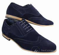 Patron 238 Sapatos Brogue Masculinos de Couro Camurça, Estilo Casual Elegante, nas cores Vermelho, Marrom, Azul Marinho e Preto, com Cadarço, Estilo Retrô