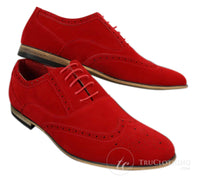 Patron 238 Sapatos Brogue Masculinos de Couro Camurça, Estilo Casual Elegante, nas cores Vermelho, Marrom, Azul Marinho e Preto, com Cadarço, Estilo Retrô