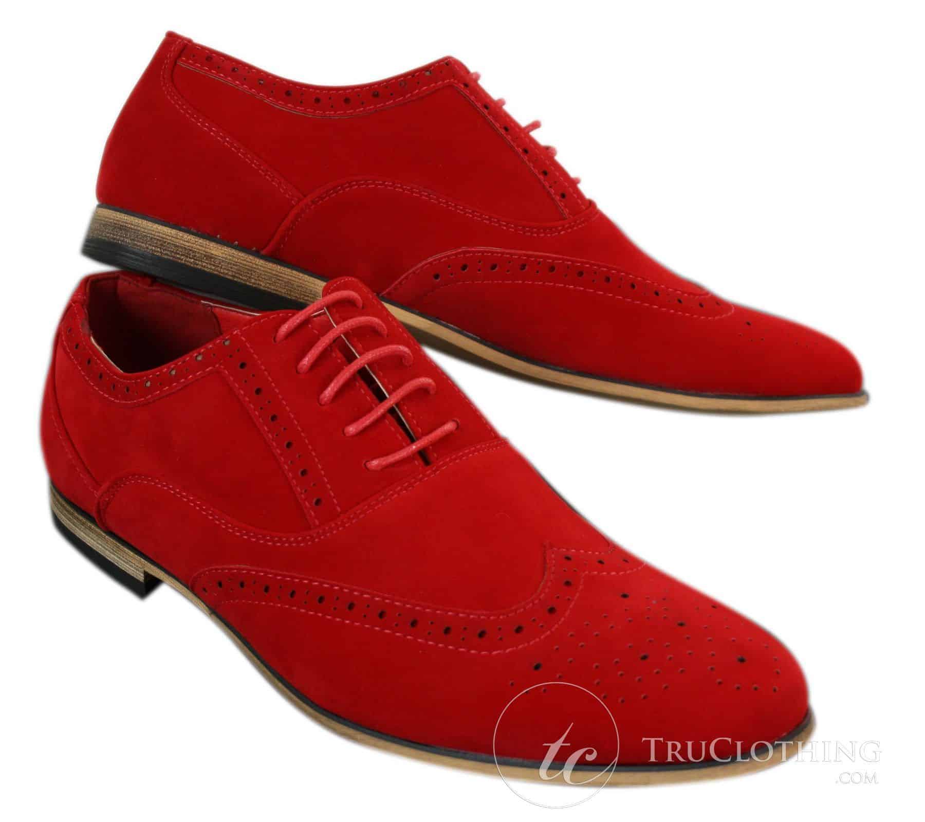 Patron 238 Sapatos Brogue Masculinos de Couro Camurça, Estilo Casual Elegante, nas cores Vermelho, Marrom, Azul Marinho e Preto, com Cadarço, Estilo Retrô