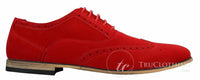 Patron 238 Sapatos Brogue Masculinos de Couro Camurça, Estilo Casual Elegante, nas cores Vermelho, Marrom, Azul Marinho e Preto, com Cadarço, Estilo Retrô