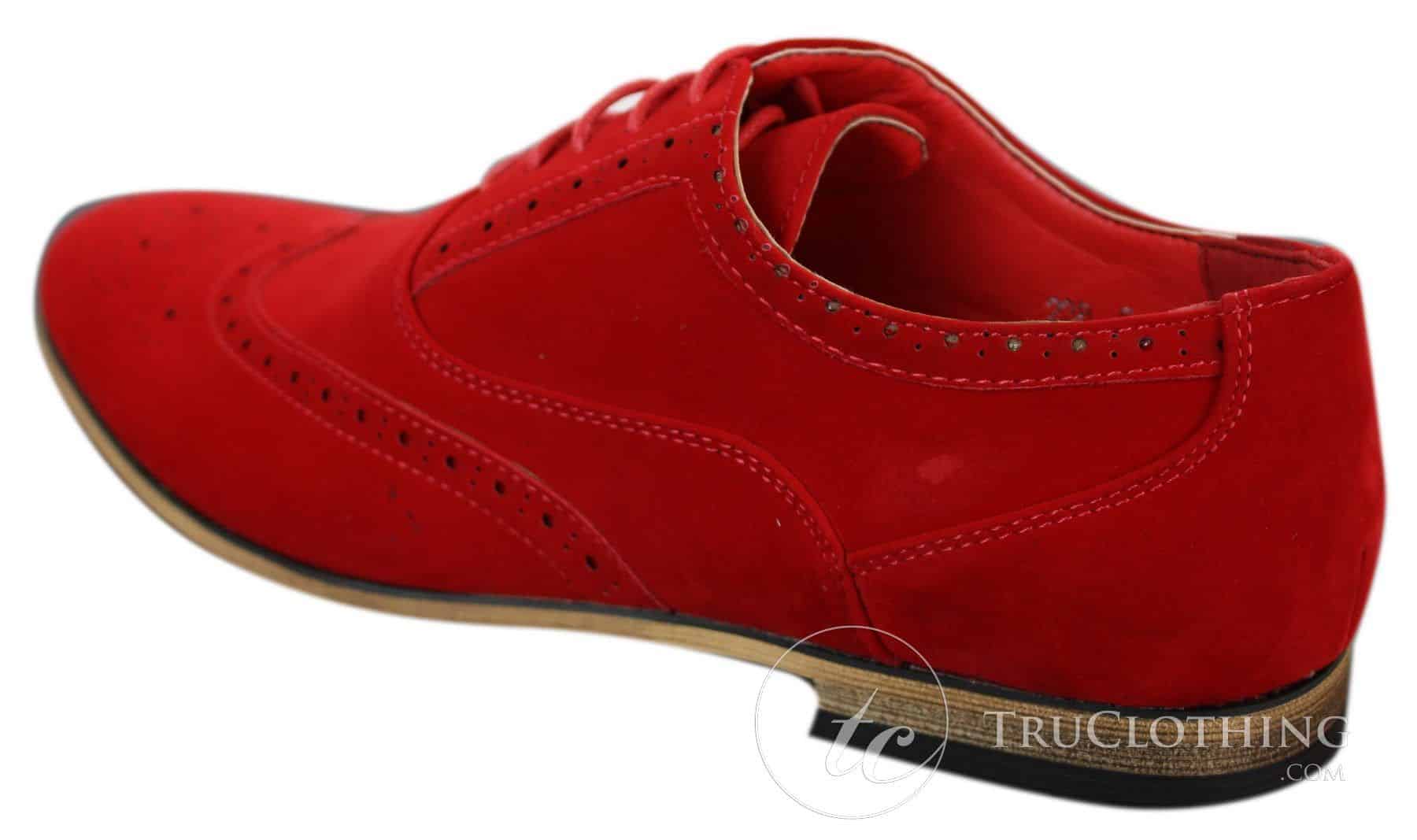 Patron 238 Sapatos Brogue Masculinos de Couro Camurça, Estilo Casual Elegante, nas cores Vermelho, Marrom, Azul Marinho e Preto, com Cadarço, Estilo Retrô