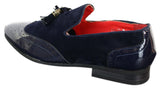 Patron 239-10 Mocassins Masculinos Slip On com Borla, em Couro Envernizado Preto Brilhante e Camurça PU