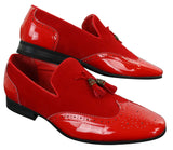 Patron 239-10 Mocassins Masculinos Slip On com Borla, em Couro Envernizado Preto Brilhante e Camurça PU