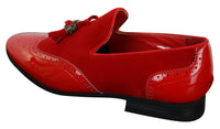 Patron 239-10 Mocassins Masculinos Slip On com Borla, em Couro Envernizado Preto Brilhante e Camurça PU