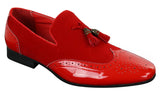 Patron 239-10 Mocassins Masculinos Slip On com Borla, em Couro Envernizado Preto Brilhante e Camurça PU