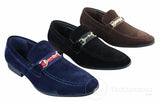 Patron 239 Sapatos Masculinos de Camurça com Fivela, Mocassins Slip On, Elegantes e Casuais, em PU nas cores Azul Marinho, Marrom e Preto.