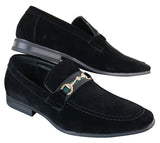Patron 239 Sapatos Masculinos de Camurça com Fivela, Mocassins Slip On, Elegantes e Casuais, em PU nas cores Azul Marinho, Marrom e Preto.