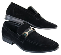 Patron 239 Sapatos Masculinos de Camurça com Fivela, Mocassins Slip On, Elegantes e Casuais, em PU nas cores Azul Marinho, Marrom e Preto.