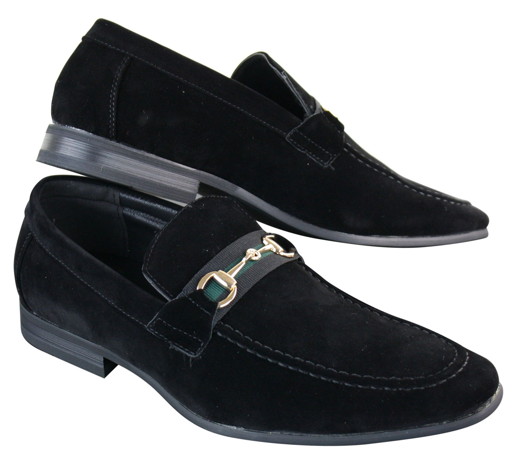 Patron 239 Sapatos Masculinos de Camurça com Fivela, Mocassins Slip On, Elegantes e Casuais, em PU nas cores Azul Marinho, Marrom e Preto.