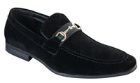 Patron 239 Sapatos Masculinos de Camurça com Fivela, Mocassins Slip On, Elegantes e Casuais, em PU nas cores Azul Marinho, Marrom e Preto.