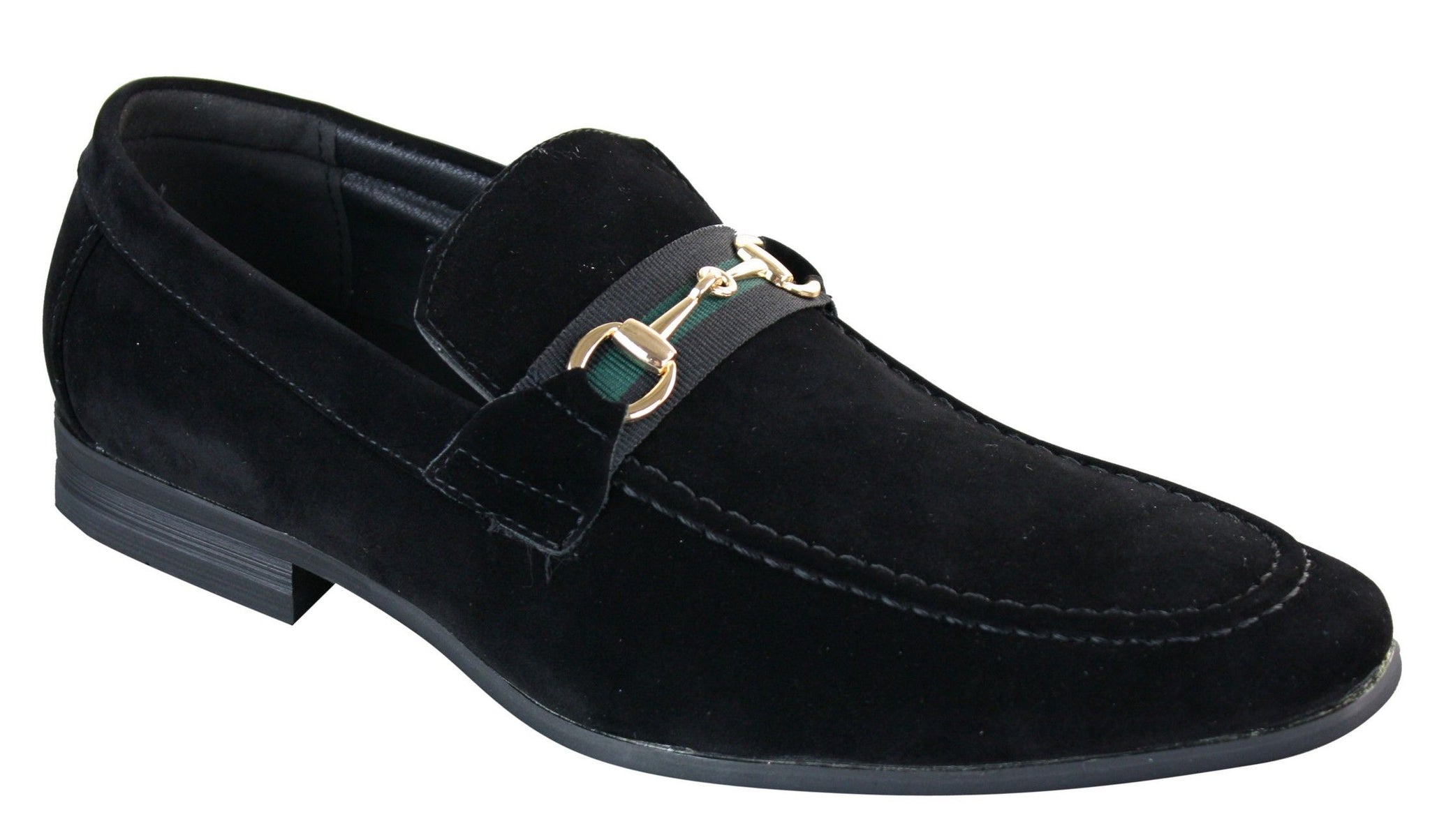 Patron 239 Sapatos Masculinos de Camurça com Fivela, Mocassins Slip On, Elegantes e Casuais, em PU nas cores Azul Marinho, Marrom e Preto.