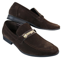 Patron 239 Sapatos Masculinos de Camurça com Fivela, Mocassins Slip On, Elegantes e Casuais, em PU nas cores Azul Marinho, Marrom e Preto.