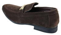 Patron 239 Sapatos Masculinos de Camurça com Fivela, Mocassins Slip On, Elegantes e Casuais, em PU nas cores Azul Marinho, Marrom e Preto.