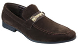 Patron 239 Sapatos Masculinos de Camurça com Fivela, Mocassins Slip On, Elegantes e Casuais, em PU nas cores Azul Marinho, Marrom e Preto.