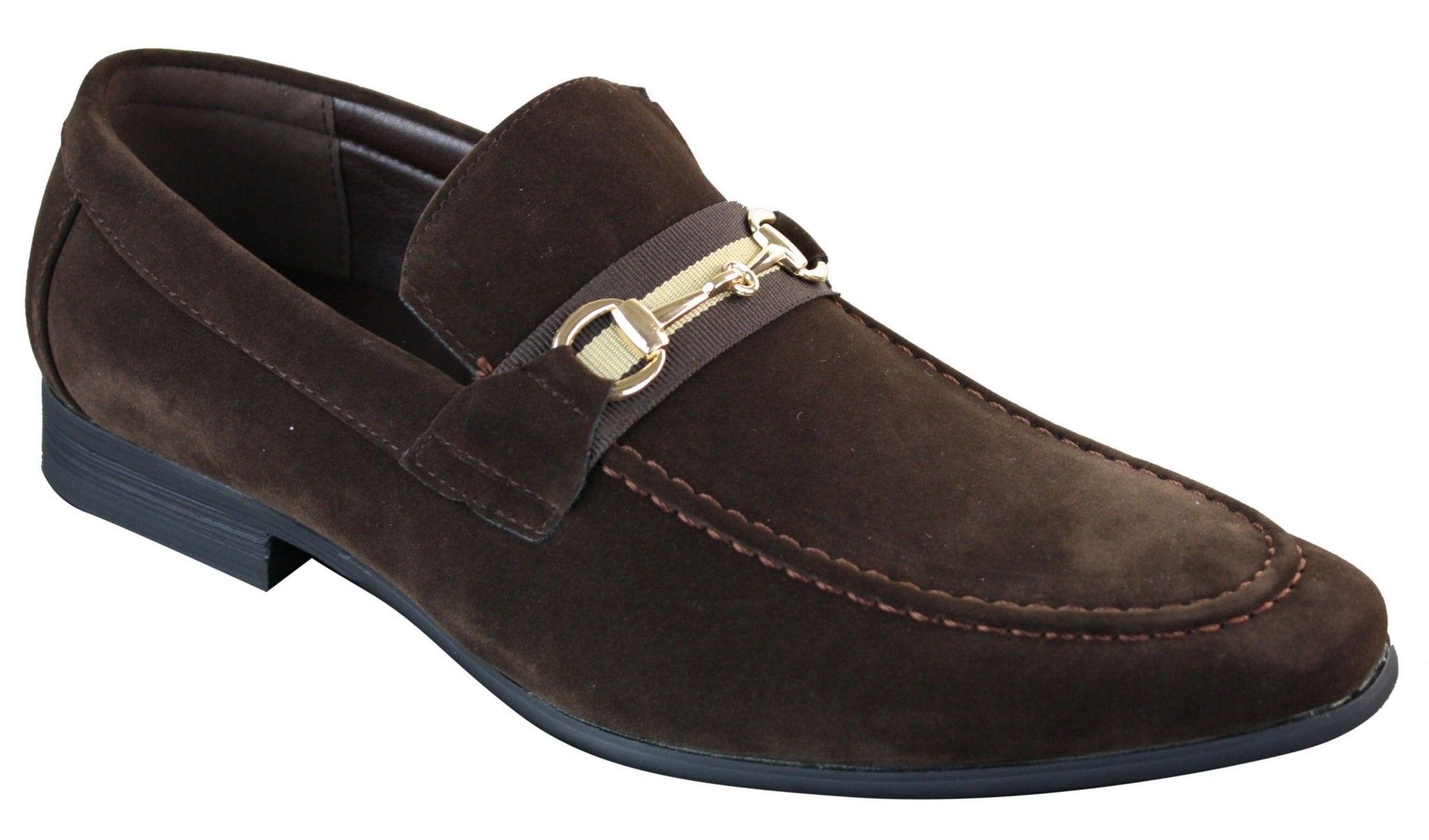Patron 239 Sapatos Masculinos de Camurça com Fivela, Mocassins Slip On, Elegantes e Casuais, em PU nas cores Azul Marinho, Marrom e Preto.