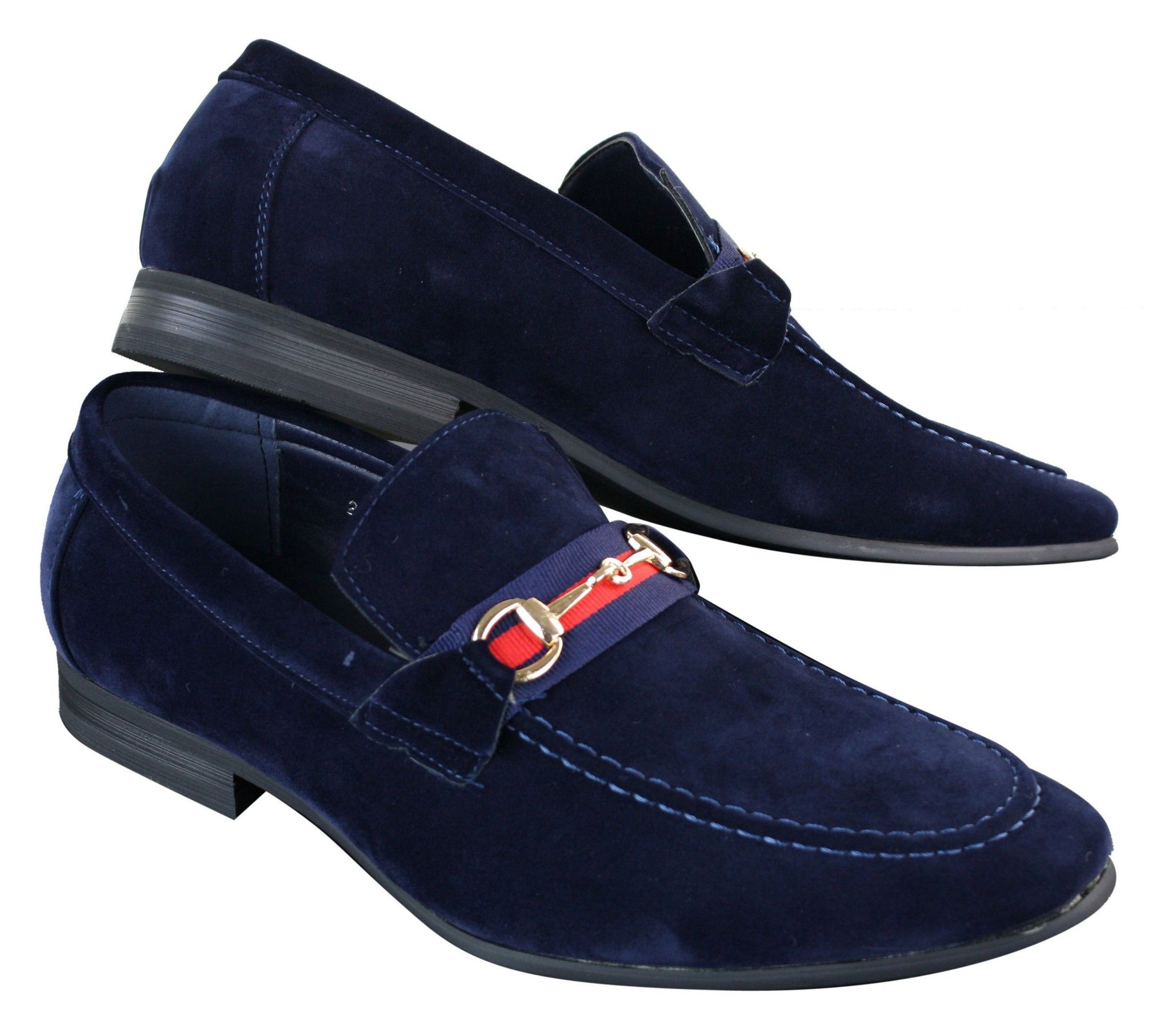 Patron 239 Sapatos Masculinos de Camurça com Fivela, Mocassins Slip On, Elegantes e Casuais, em PU nas cores Azul Marinho, Marrom e Preto.