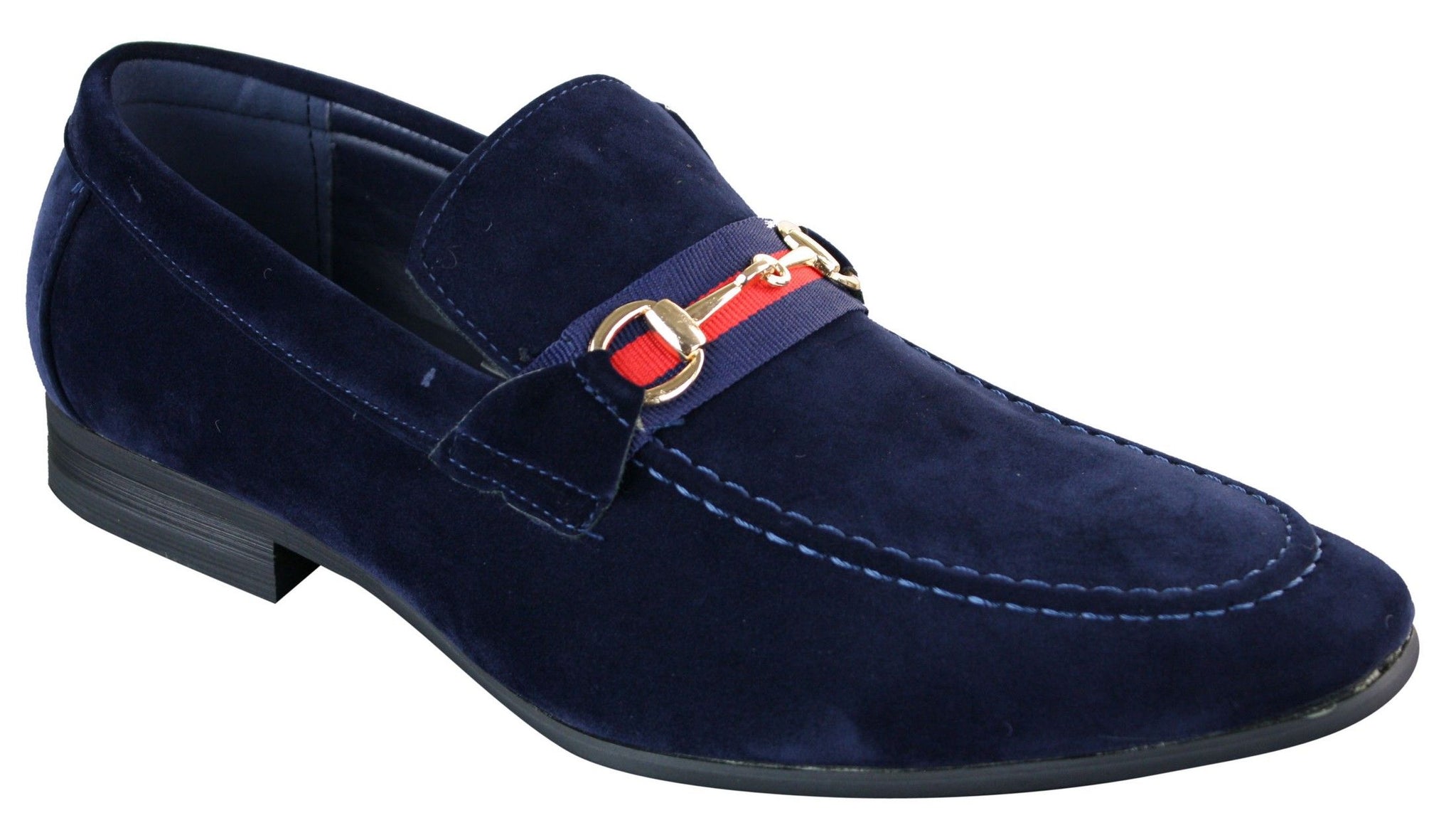 Patron 239 Sapatos Masculinos de Camurça com Fivela, Mocassins Slip On, Elegantes e Casuais, em PU nas cores Azul Marinho, Marrom e Preto.