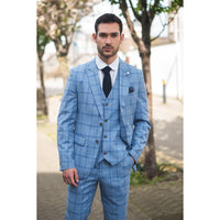 Terno xadrez azul claro de 3 peças masculino da Plowman