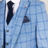 Terno xadrez azul claro de 3 peças masculino da Plowman