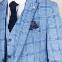Terno xadrez azul claro de 3 peças masculino da Plowman
