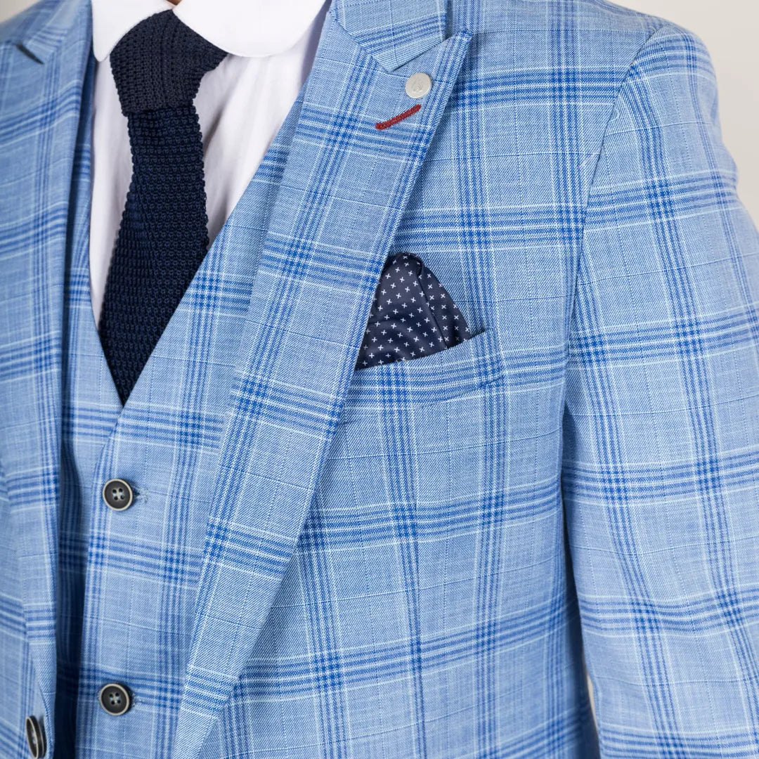 Terno xadrez azul claro de 3 peças masculino da Plowman