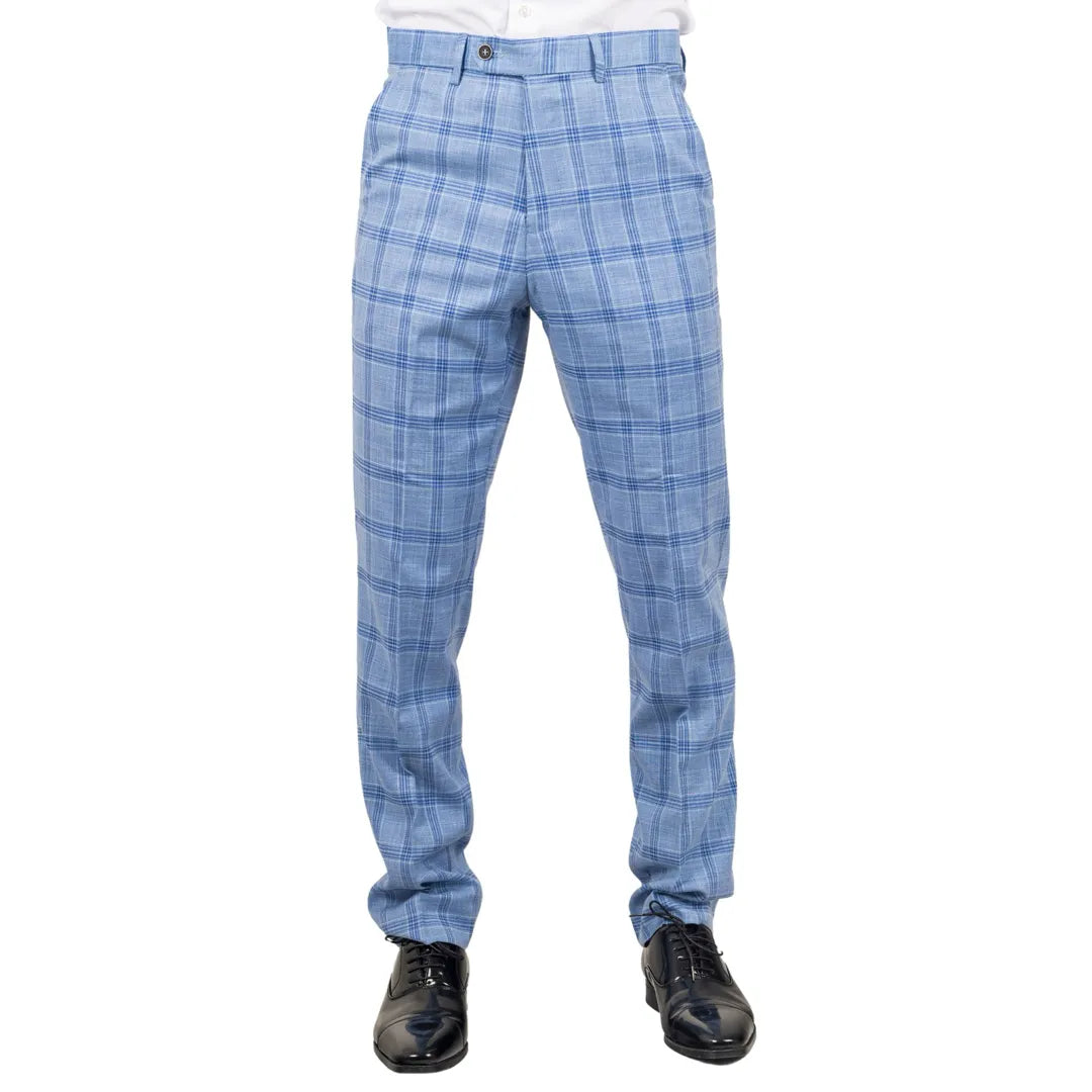 Calças xadrez azul claro masculinas Plowman