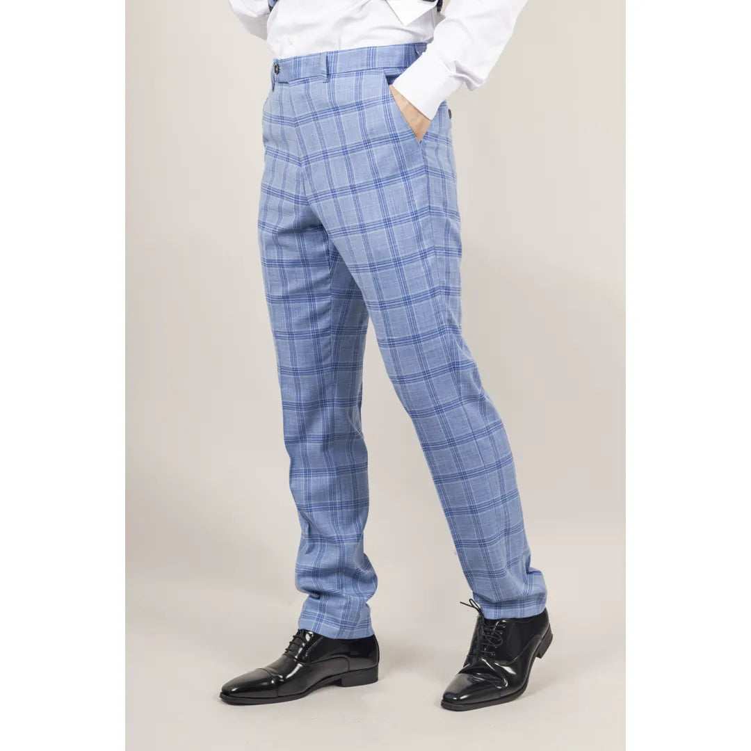Calças xadrez azul claro masculinas Plowman