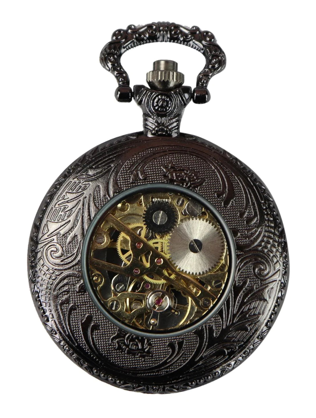 Relógio de bolso mecânico automático vintage na cor preta.