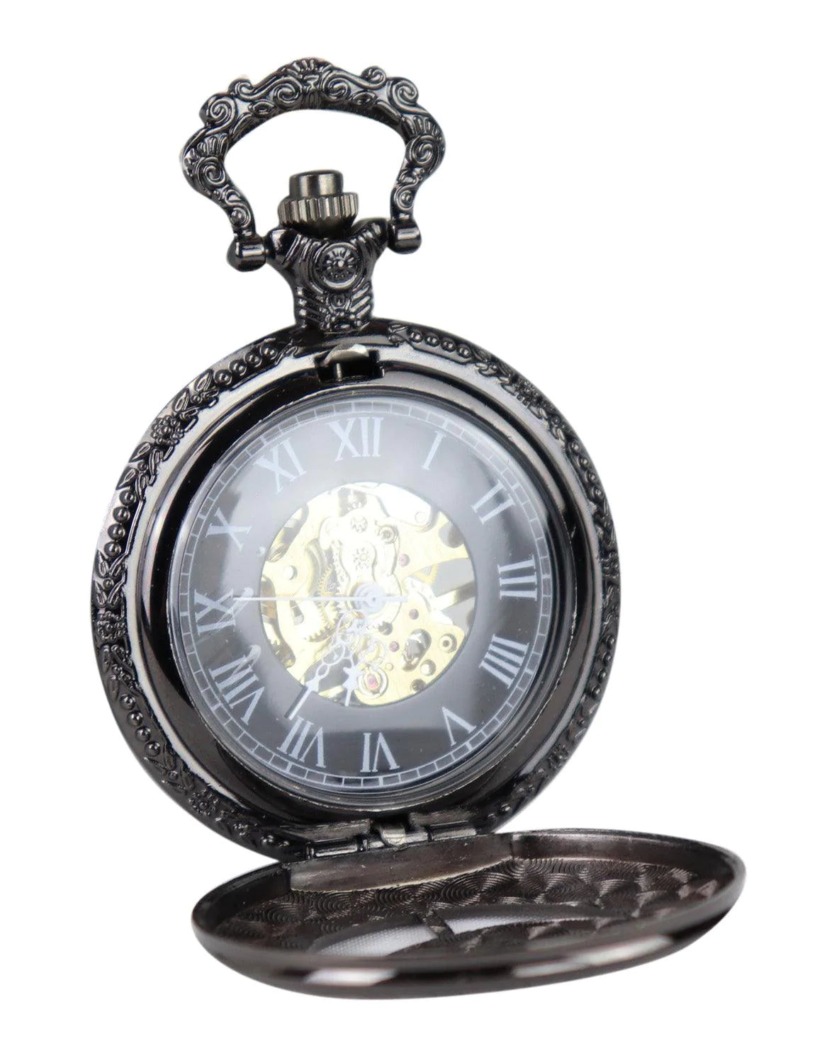 Relógio de bolso mecânico automático vintage na cor preta.