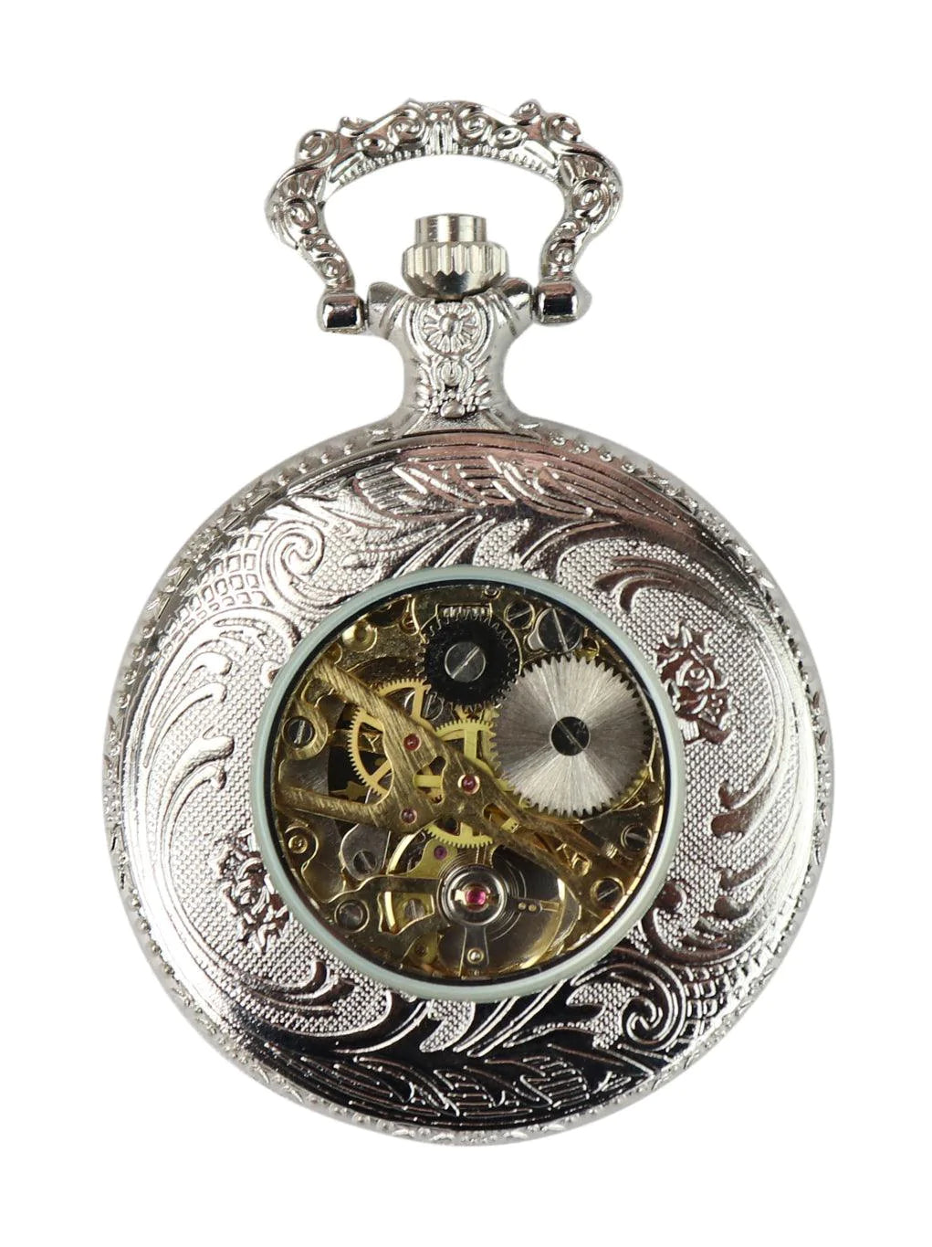 Relógio de bolso mecânico automático vintage na cor prata.