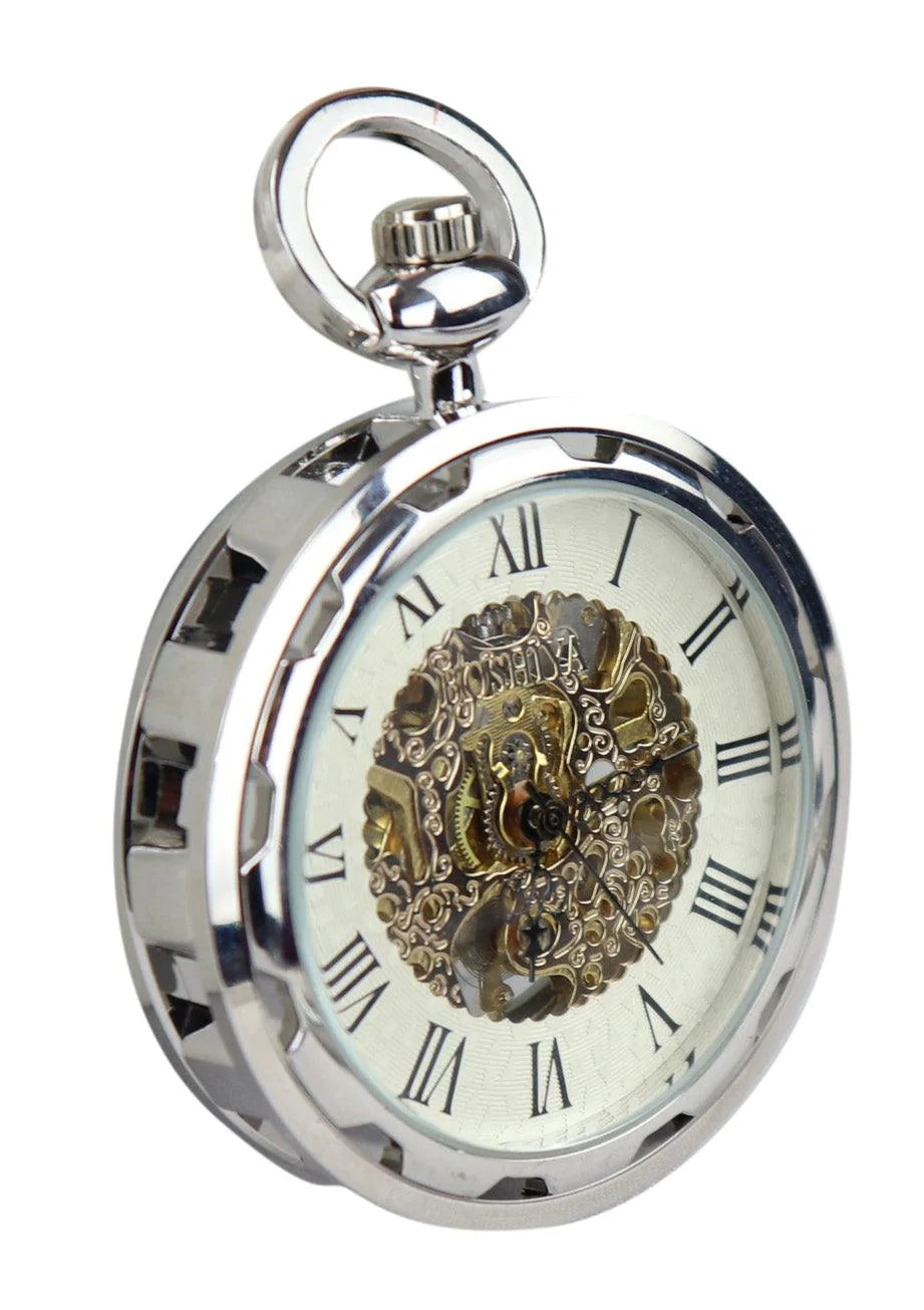Relógio de bolso mecânico automático vintage prateado
