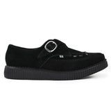 Sapatos plataforma de camurça preta com bico fino e fivela Monk